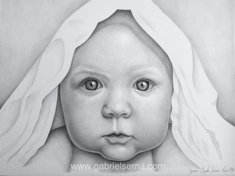Retrato a Lápiz de Bebe por Gabriel Serna
