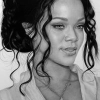 Rihanna - Detail - Pencil Drawing by Gabriel Serna