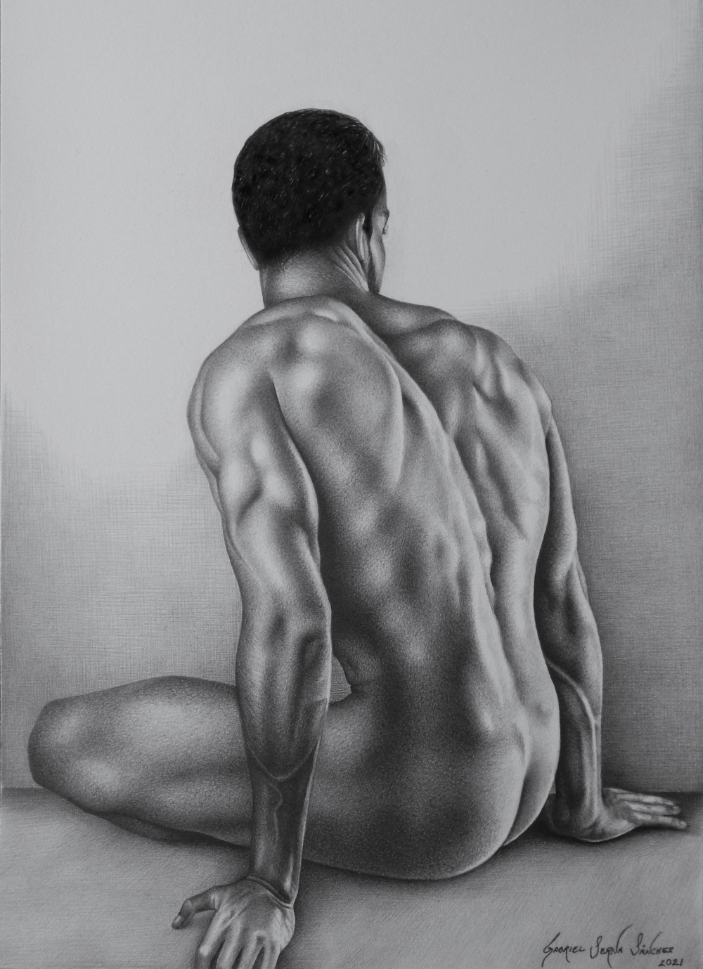 Pencil Drawing - Male nude torso by Gabriel Serna