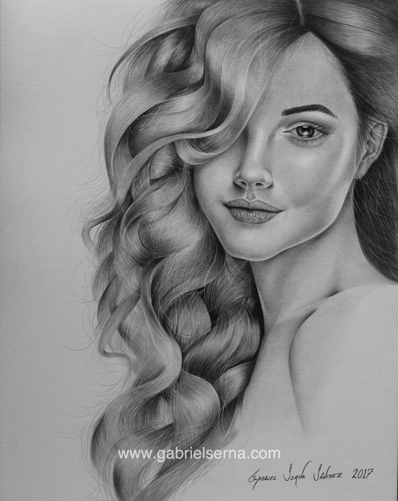 Dibujo a Lápiz de Cabello Hiperrealista por Gabriel Serna