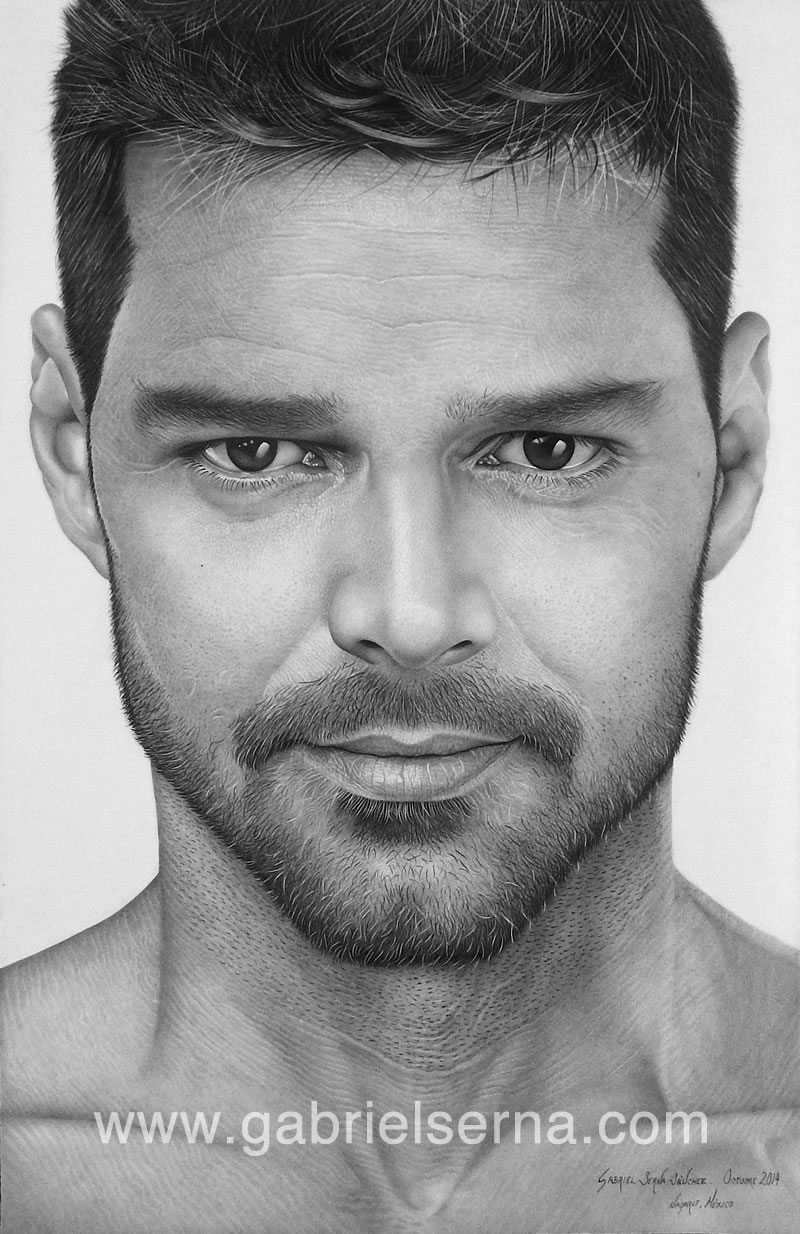 Dibujo Hiperrealista a Lápiz de Ricky Martin por Gabriel Serna