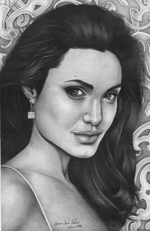 Retrato o Dibujo a Lápiz de Angelina Jolie por Gabriel Serna