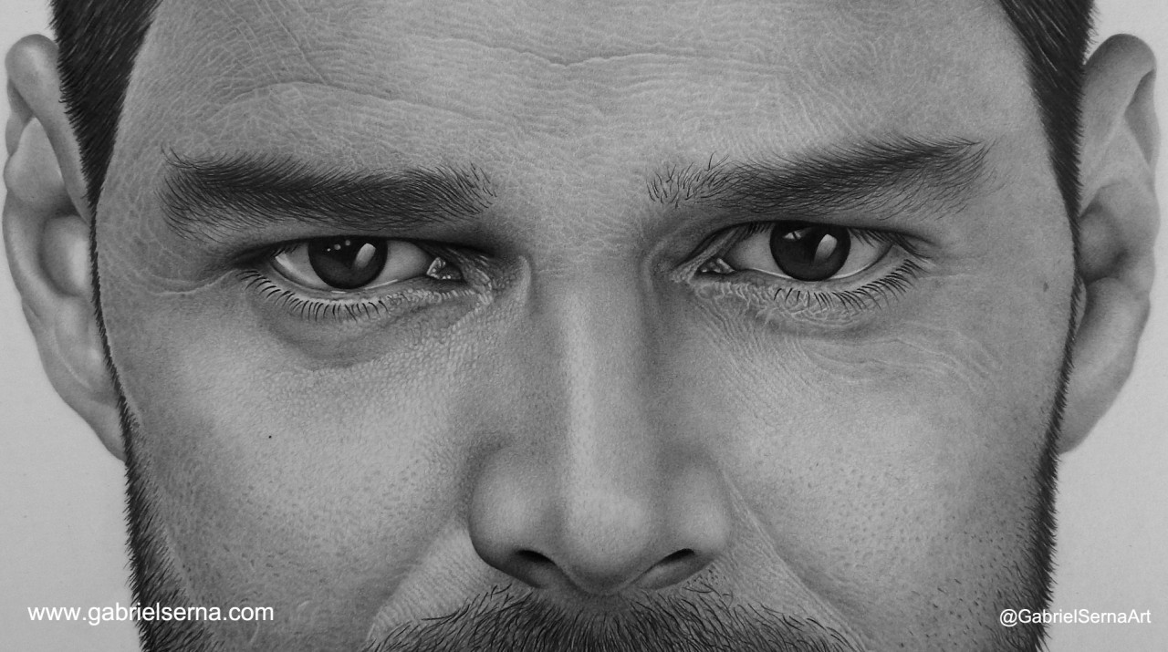 Detalle de Retrato de Ricky Martin - Dibujo realizado por Gabriel Serna Sánchez
