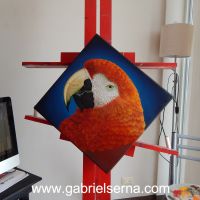 Guacamaya Roja - Detail - Oil Painting by Gabriel Serna