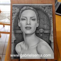 Uma Thurman - Detail - Pencil Drawing by Gabriel Serna